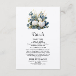 Cartão De Informações Abóboras brancas e detalhes de eucalipto