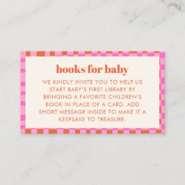 Cartão De Informações Abstract Check Pink Orange Baby Shower Books