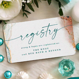Cartão De Informações Abstrato Modern Teal & Copper Wedding Registry