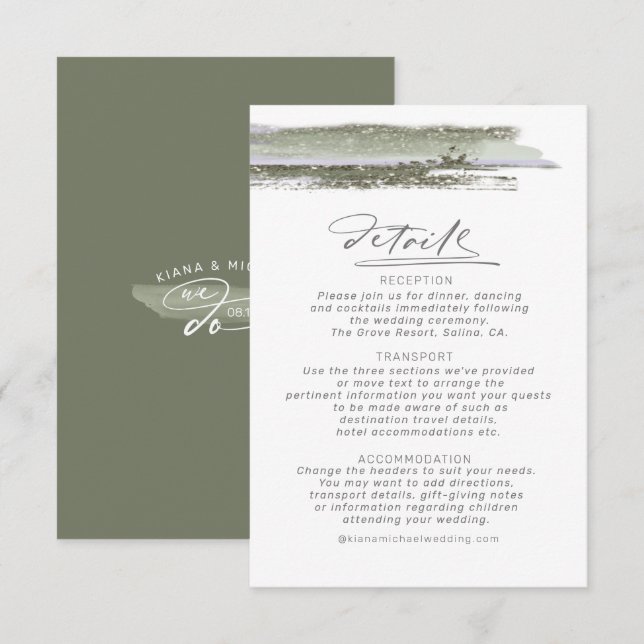 Cartão De Informações Abstrato Paint Trave Detalhes do Casamento ID886 (Frente/Verso)