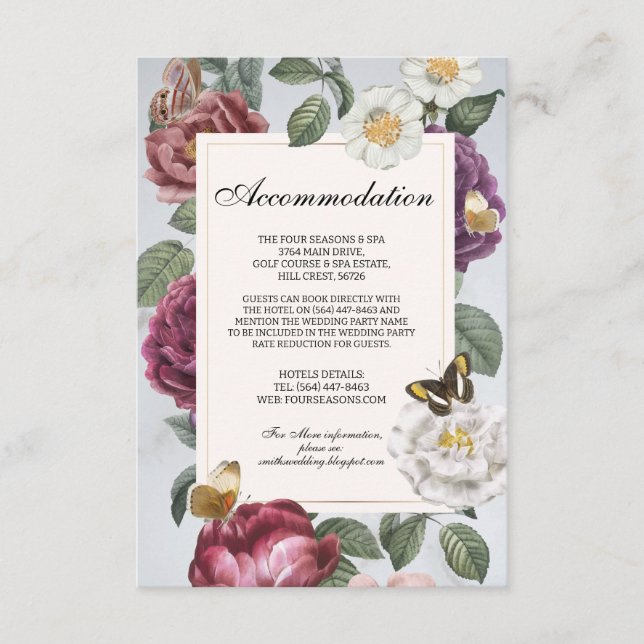 Cartão De Informações Acomodação Casamento RSVP Borboleta Floral Bloom (Frente)