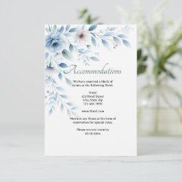 Cartão De Informações Acomodação de casamento floral azul elegante