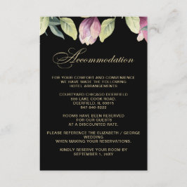 Cartão De Informações Acomodação de casamento floral preto roxo dourado