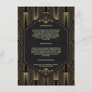 Cartão De Informações Acomodação de Casamento Glam Roaring 20s Gatsby