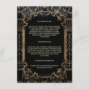 Cartão De Informações Acomodação de Casamento Gold Art Deco Gatsby Anos