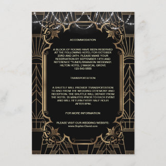 Cartão De Informações Acomodação de Casamento Gold Art Deco Gatsby Anos