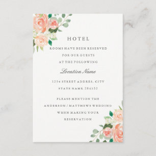 Cartão De Informações Acomodação de Hotel de Casamento Floral Rosa Bege