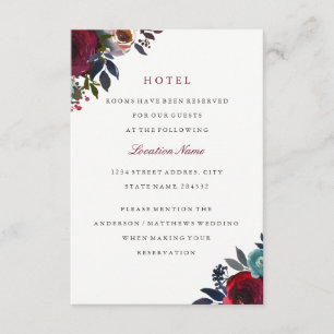 Cartão De Informações Acomodação de Hotel de Casamento Floral Vermelho B