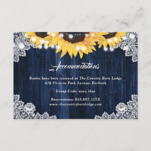 Cartão De Informações Acomodação de Hotel de Casamento Navy Blue Girasso