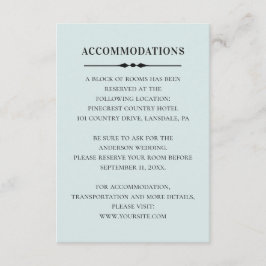 Cartão De Informações Acomodações azuis simples. Detalhes de casamento f