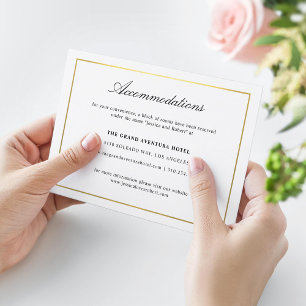 Cartão De Informações Acomodações com Letra Elegante e Bordas Douradas