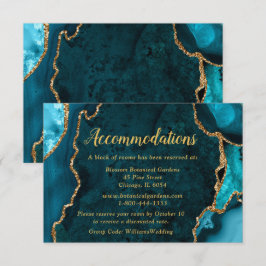 Cartão De Informações Acomodações de Casamento Azul Teal e Ágata Dourada