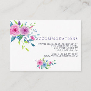 Cartão De Informações Acomodações de Casamento com Aquarela Violeta Ultr