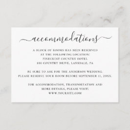 Cartão De Informações Acomodações de casamento com roteiro preto e branc