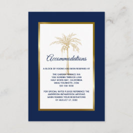 Cartão De Informações Acomodações de Casamento Elegantes Navy Gold Palm 