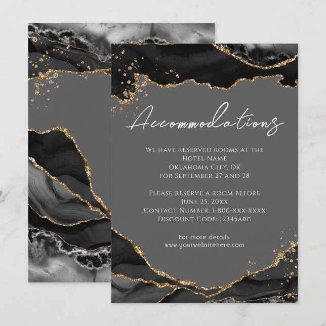 Cartão De Informações Acomodações de Casamento em Ágata Brilho Dourado  (Frente/Verso)