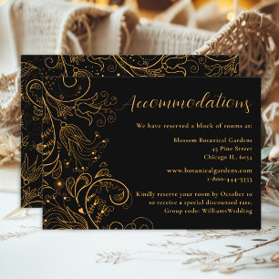 Cartão De Informações Acomodações de Casamento Floral Elegante Dourado P