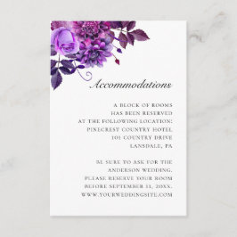 Cartão De Informações Acomodações de casamento floral roxo aquarela