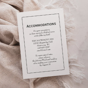 Cartão De Informações Acomodações de Casamento Preto e Branco Minimalist
