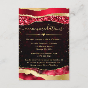 Cartão De Informações Acomodações de Casamento Red and Gold Glam Tears