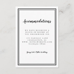 Cartão De Informações Acomodações Simples Preto e Branco Chic Casamento