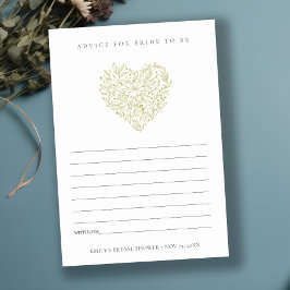 Cartão De Informações Aconselhamento Coração Floral Verde Para Chá de pa