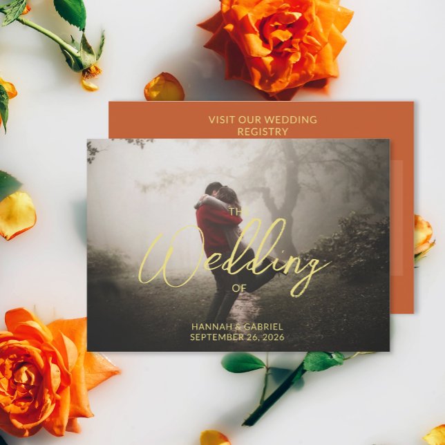 Cartão De Informações Adicionar Código QR de Casamento de Foto (The front and back of the Add Photo Wedding QR code enclosure card)