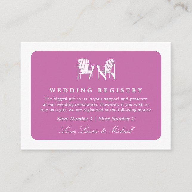 Cartão De Informações Adirondack Chairs | Casamento de Bridal Gift (Frente)