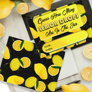 Cartão De Informações Adivinhe Quantas Gotículas de Limão Preto Amarelo 