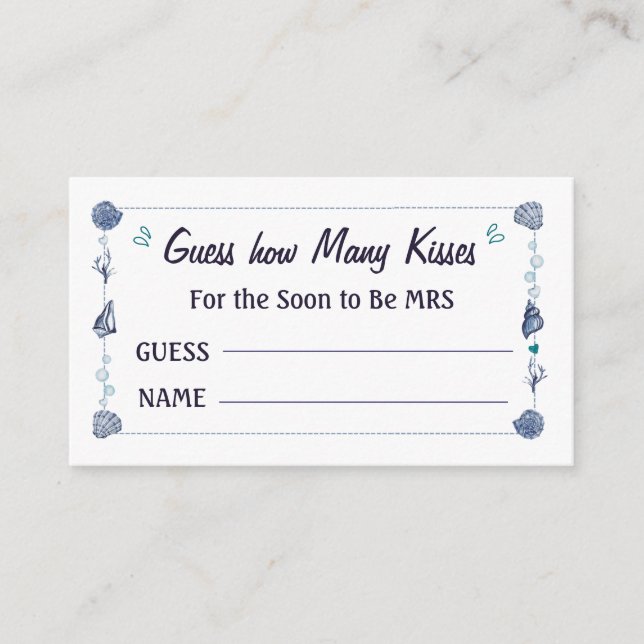 Cartão De Informações Adivinhe Quantos Beijos Chuveiro de Noiva Aquarela (Frente)