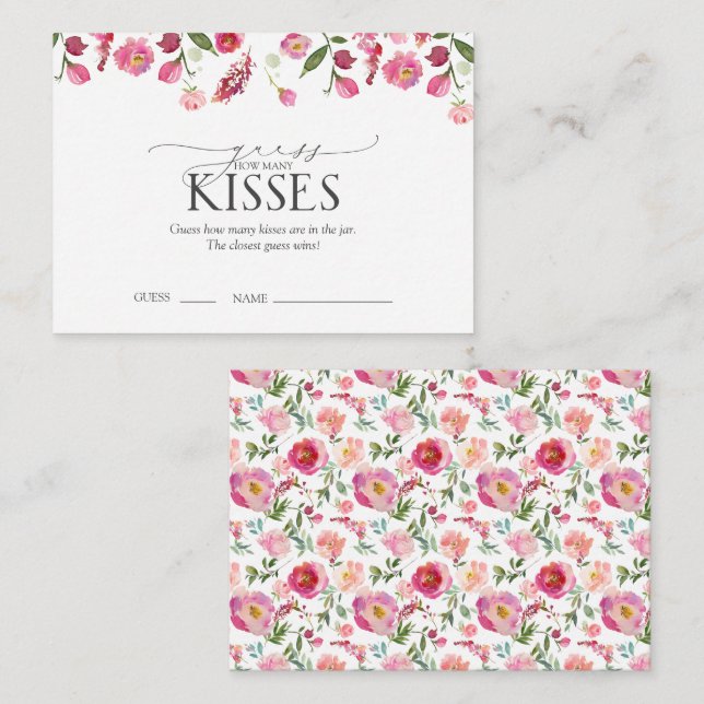 Cartão De Informações Adivinhem Quantos Beijos Jogam Chá de panela Rosa (Frente/Verso)