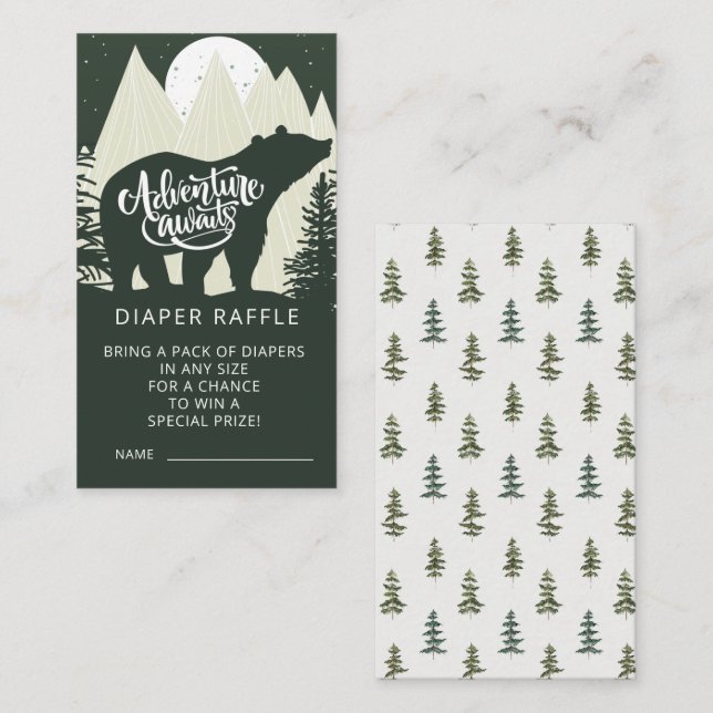 Cartão De Informações Adventure Aguarda Urso Fralda Raffle (Frente/Verso)