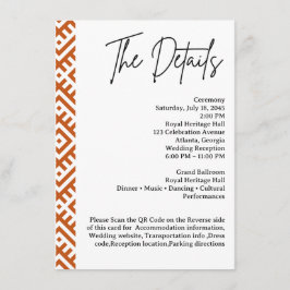 Cartão De Informações African Ethnic Pattern Border QR  Wedding Detail