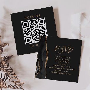 Cartão De Informações Ágata Ouro Preto Código QR RSVP Casamento Escuro
