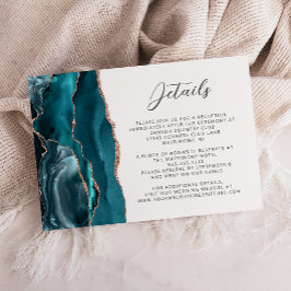 Cartão De Informações Agate Teal Rose Gold Modern Script Wedding Details