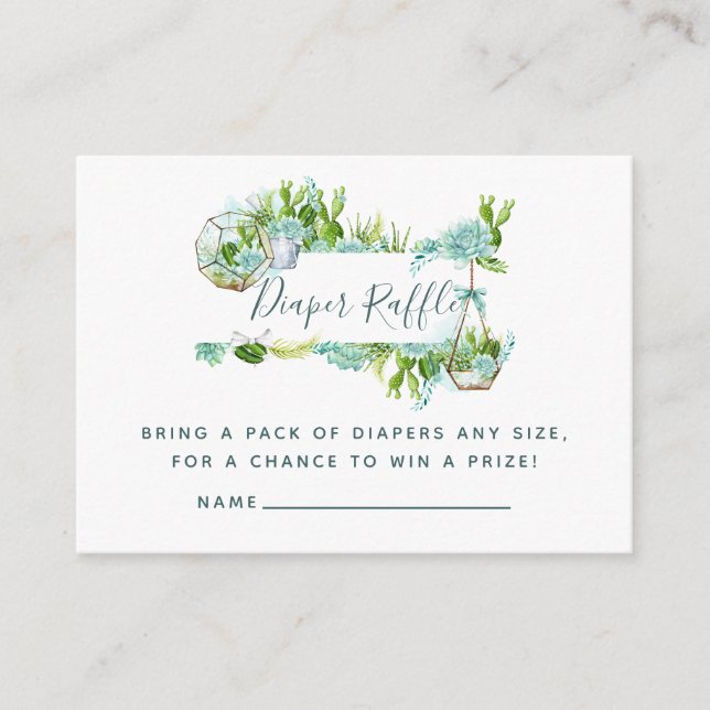 Cartão De Informações Água com Sucultura Chá de fraldas Fralda Raffle (Frente)