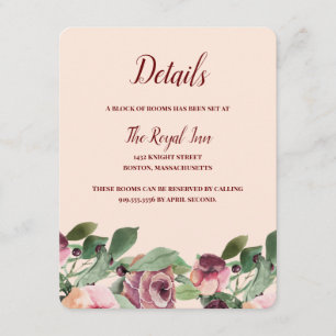 Cartão De Informações Aguarela Floral em Borgonha e Pêssego para Envio