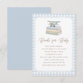 Cartão De Informações Airplane Blue Gingham Baby Shower Books for Baby