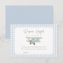 Cartão De Informações Airplane Blue Gingham Baby Shower Diaper Raffle