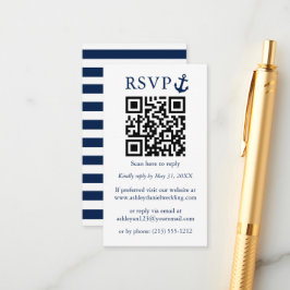 Cartão De Informações Alça Azul Náutica de Casamento RSVP QR Strike