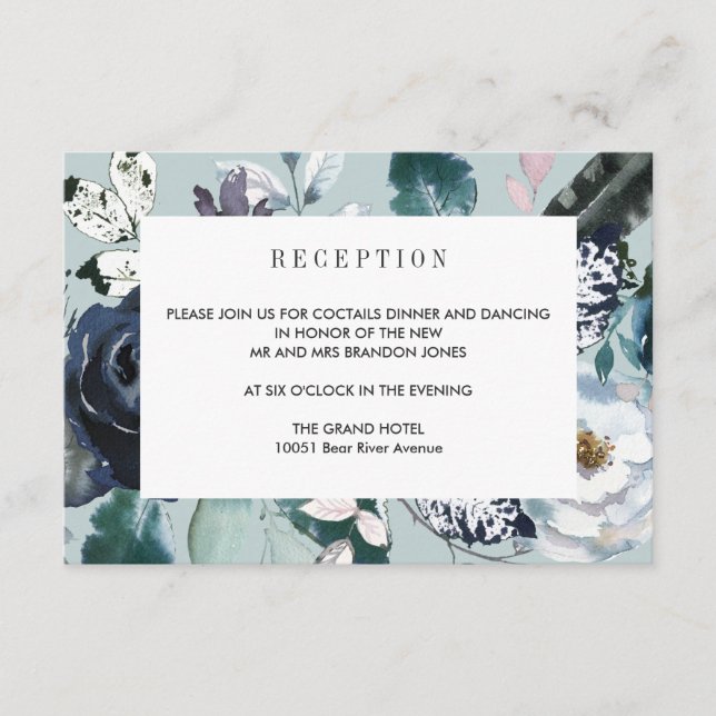 Cartão De Informações Algo Azul  Detalhes da Recepção de NOIVADO (Frente)