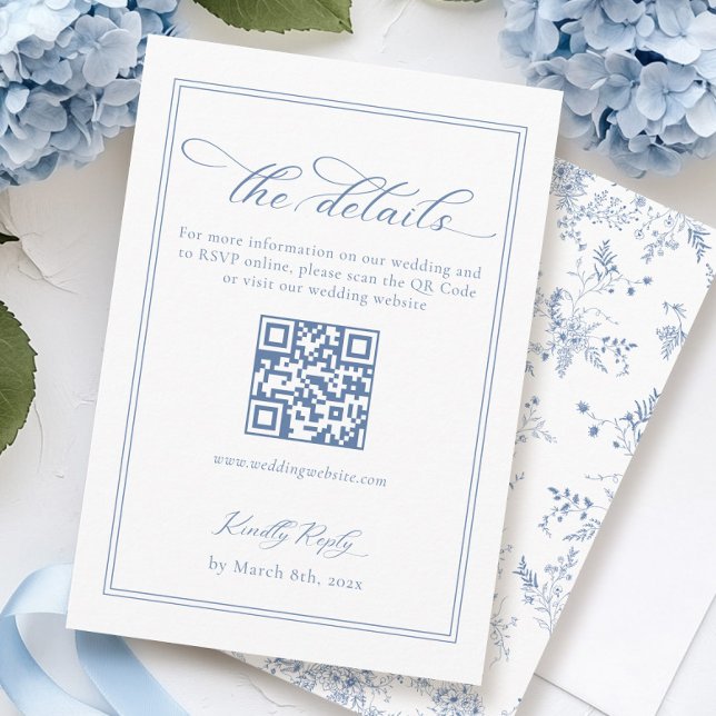 Cartão De Informações Algo Azul Detalhes do Casamento Qr Code (Criador carregado)