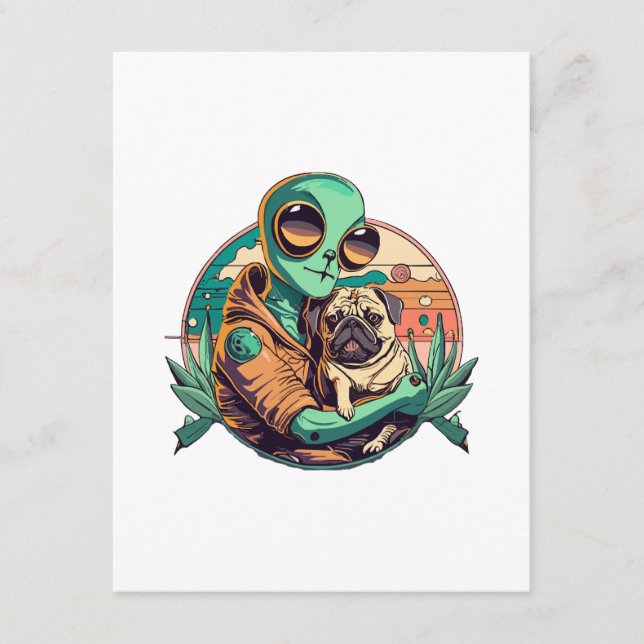 Cartão De Informações Alienígena e Pug (Frente)