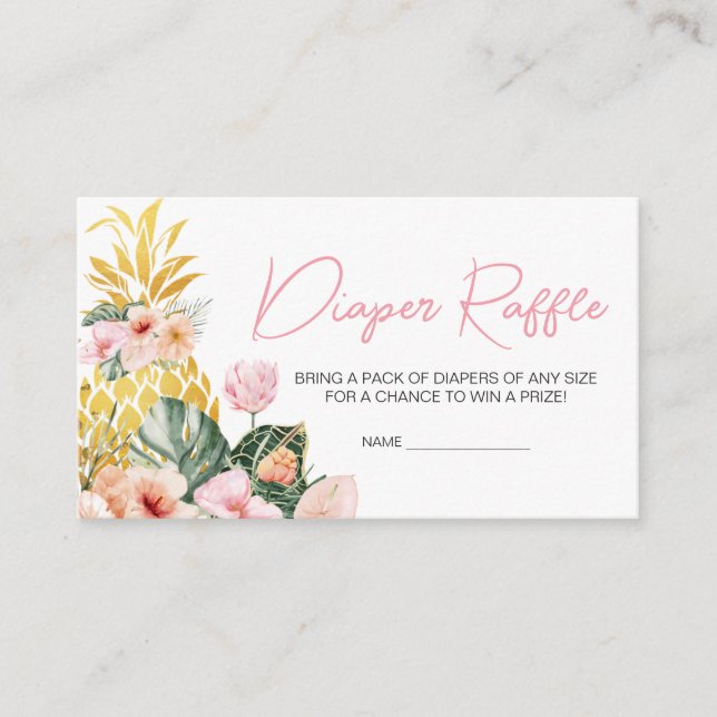 Cartão De Informações Aloha Pineapple Chá de fraldas Raffle (Frente)