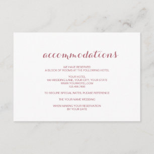 Cartão De Informações Alojamento de Casamento Elegante Simples e rosa Do