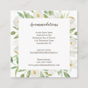 Cartão De Informações Alojamento de Casamento Floral Branco e Verde Eleg