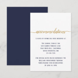 Cartão De Informações Alojamento de Casamento Moderno em Dourado e Azul-