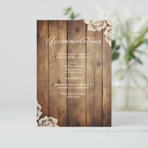 Cartão De Informações Alojamento de Casamento Rustic Wood e Lace