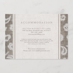 Cartão De Informações Alojamento de casamentos de renda e de campo