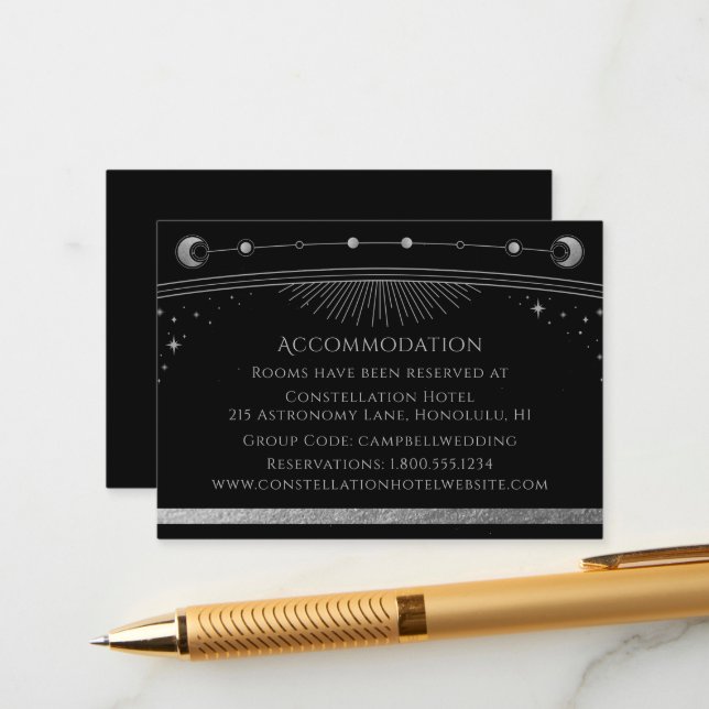 Cartão De Informações Alojamento de estrelas de lua preto místico (Frente/Verso In Situ)